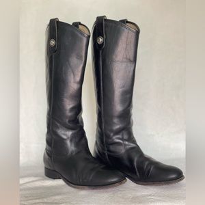 Frye Melissa button pull tab riding boots, black leather, Style #77167